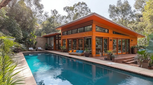 Wallpaper Mural Modern hillside home with pool and lush landscaping Torontodigital.ca