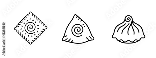 Samosa Somsa and Manti Vector Food Icons Set Drawing Hand Drawn | Download in High Resolution Vector Format and Print at Any Size

