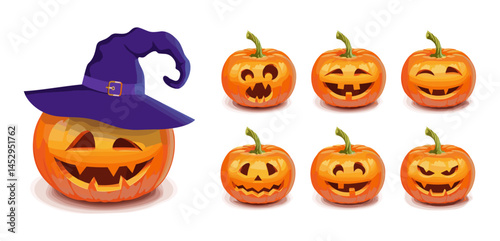  Collection of Halloween Jack-o'-Lantern Pumpkins
