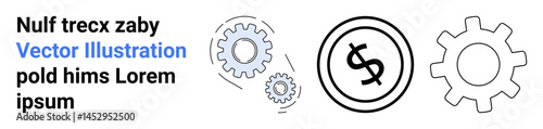 Interconnected gears and dollar sign emphasizing teamwork, workflow, innovation, and finance. Ideal for business strategy, engineering, planning, collaboration, technology economy abstract line