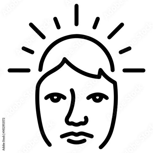 Line art representation of a person showing contemplation against a bright aura  