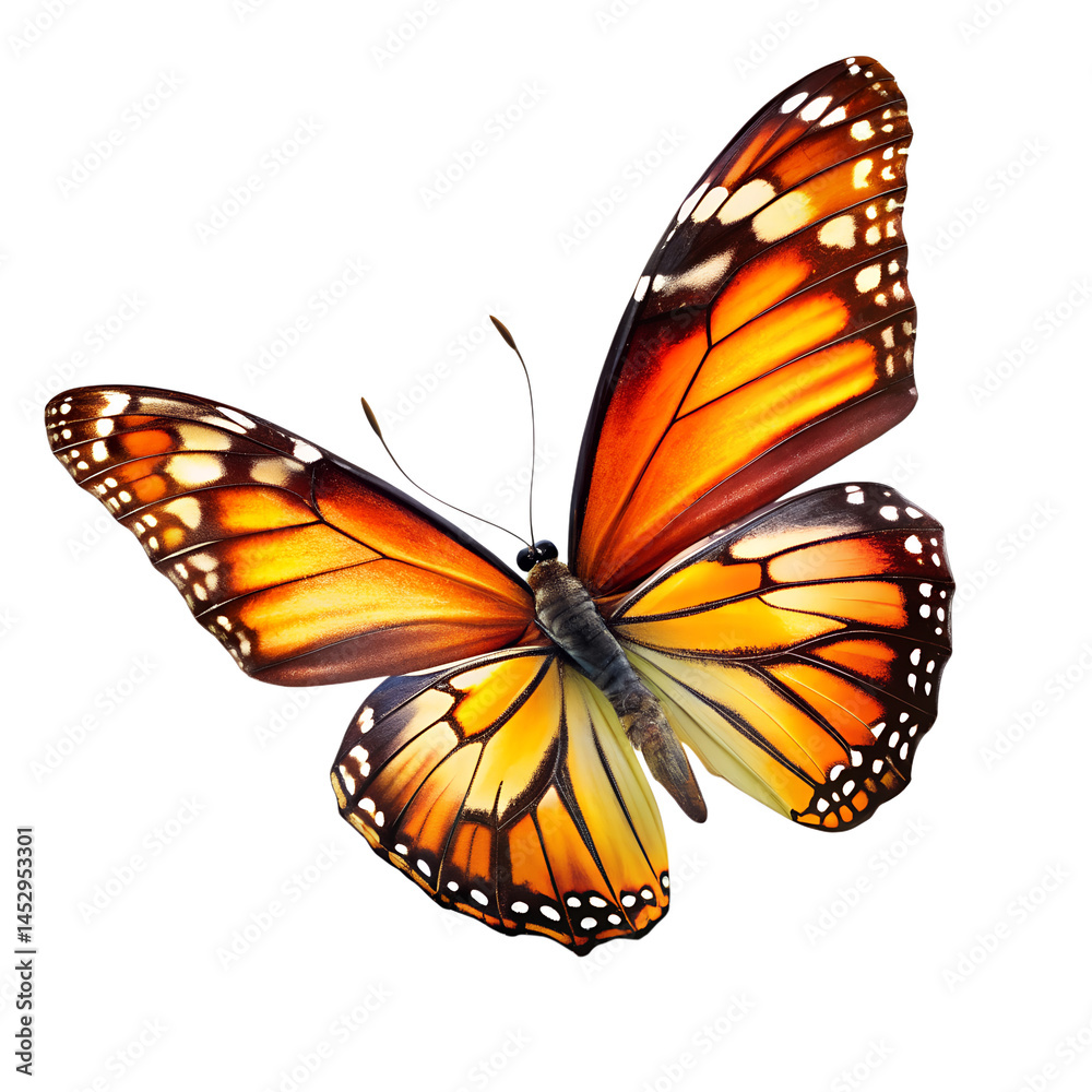 Fototapeta premium Flying Butterfly Cutout White Background