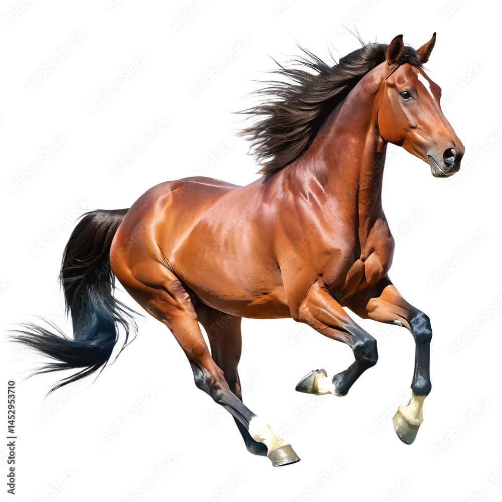 Obraz premium Galloping Horse Side View White Backdrop