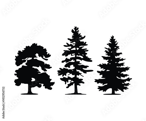Simple Juniper Tree Silhouette Collection Vector Template Illustration