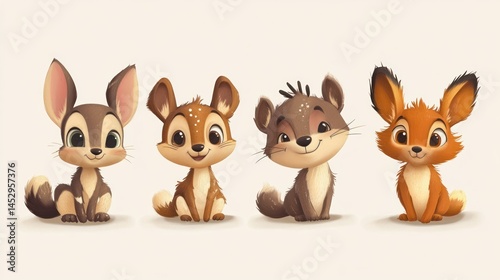 Cute woodland critters, sitting in a row