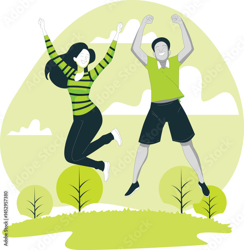 Joyful Couple Jumping in a Summer Scene