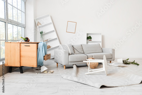 Interior of messy living ro...