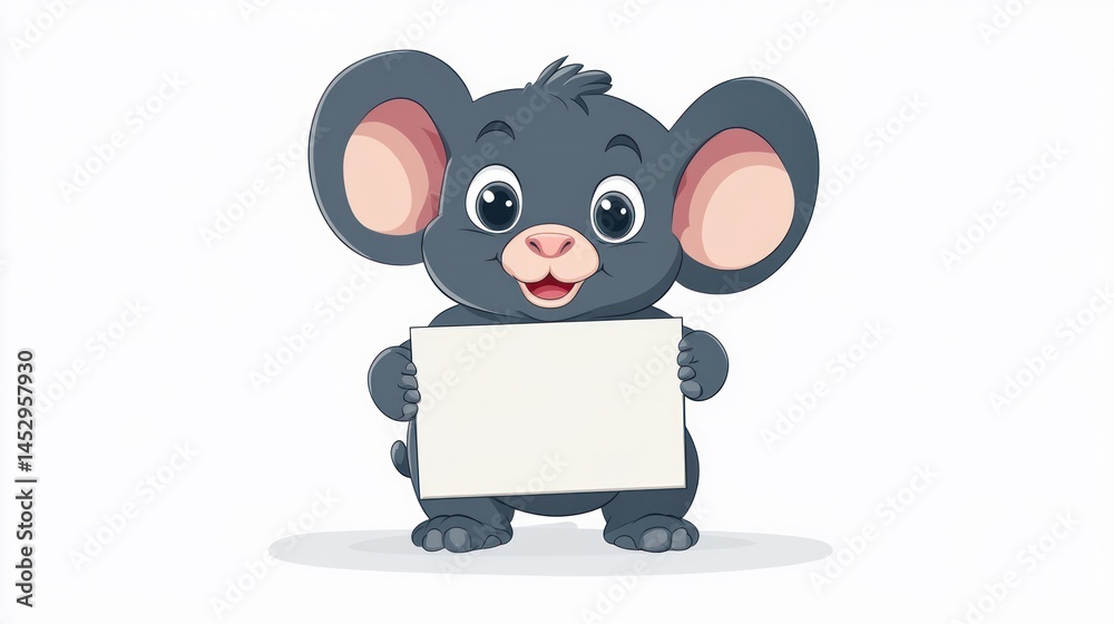Obraz premium Cute gray mouse holding blank sign