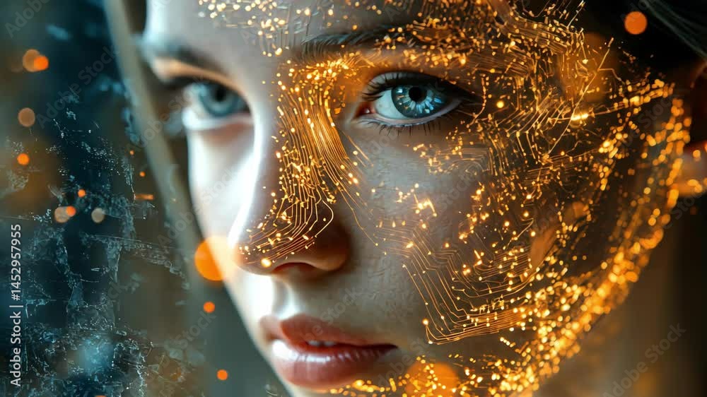 Futuristic woman with cybernetic digital connections