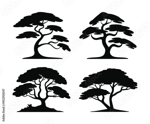 Simple Juniper Tree Silhouette Vector Illustration Template