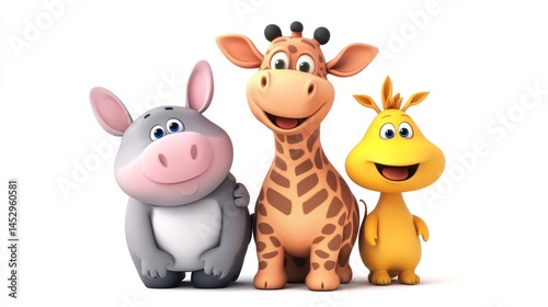 Wallpaper Mural Three cartoon animals, pig, giraffe, and bird, friendly poses Torontodigital.ca