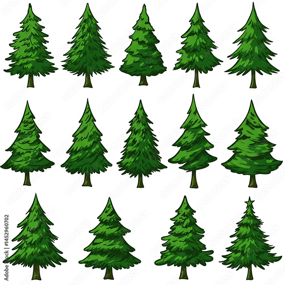 Obraz premium Evergreen Elegance: Hand-Drawn Fir Trees AI Generated