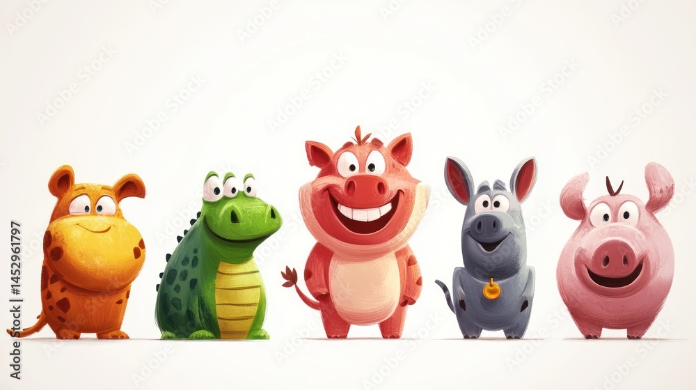 Naklejka premium Cute cartoon animals in a row (78)