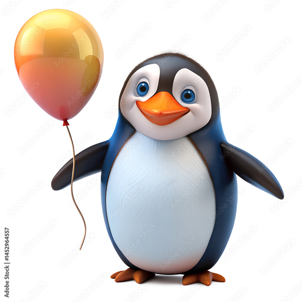 Obraz premium Penguin Holding Balloon Isolated