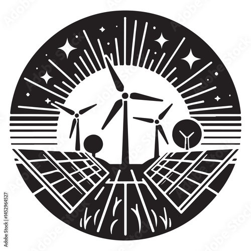 Energy solar panel, wind turbine vector