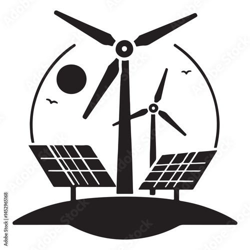 Energy solar panel, wind turbine vector