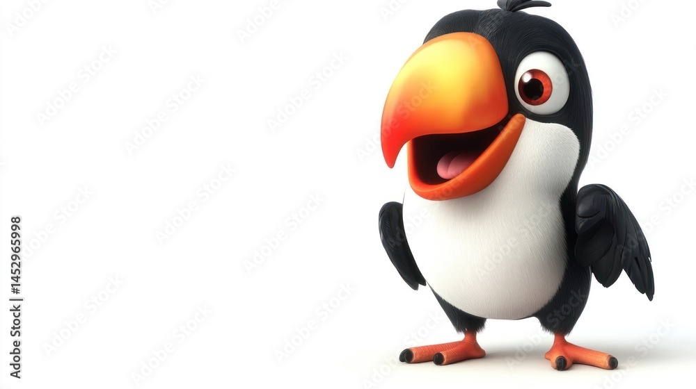 Fototapeta premium Cute cartoon toucan, cheerful expression