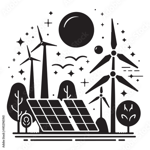 Energy solar panel, wind turbine vector