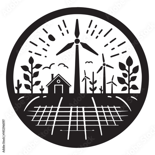 Energy solar panel, wind turbine vector