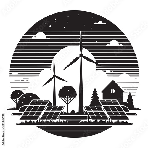 Energy solar panel, wind turbine vector