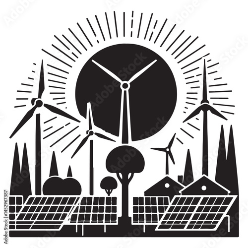 Energy solar panel, wind turbine vector