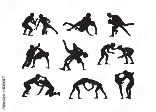 Wrestling vector bundle, Wrestling clipart, Wrestling silhouette. 