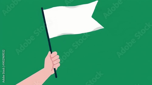 Holding a White Flag Cartoon on Green Background Animation