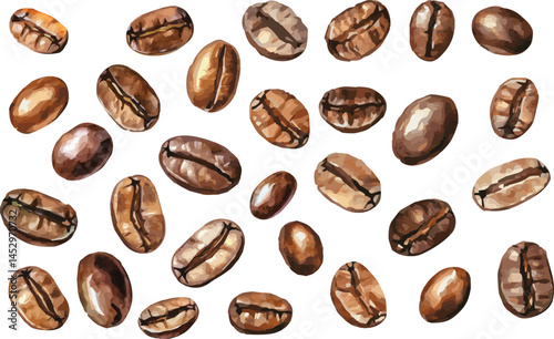 Collection of vector watercolor painted coffee beans