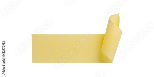 Obraz na płótnie Yellow painter's tape isolated on white background, macro. Torn, crumpled, twisted strips of yellow painter's tape on white background, close-up. w salonie