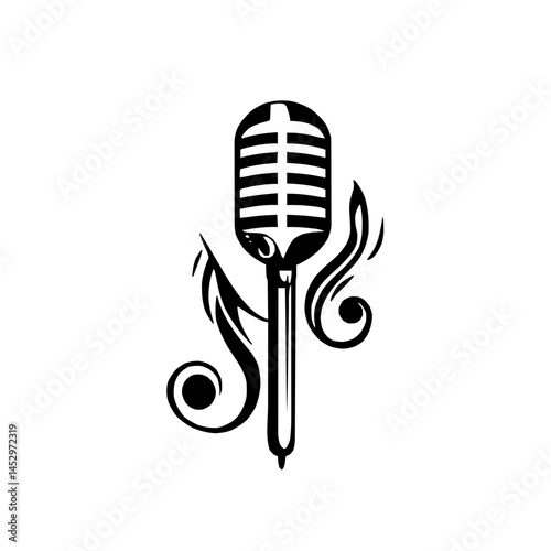 Detailed Vector Logo Design Showcasing a Harmonious Blend of Treble Clef and Microphone Symbols for a Cutting-edge Sound Recording Studio and Vocal Course Brand Identity on a Pristine White Background
