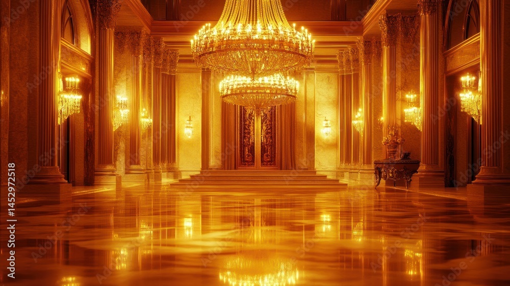 Fototapeta premium Golden ballroom with crystal chandeliers