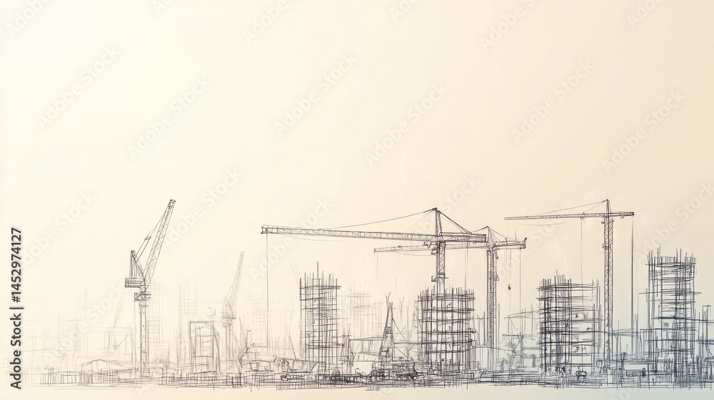 Urban construction site with cranes and scaffolding Urban construction site with cranes and scaffolding