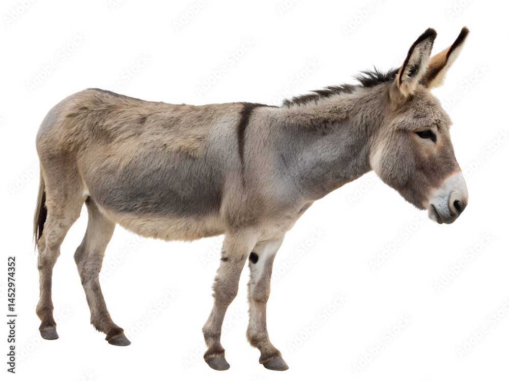 Side View of a Grey Donkey Isolated on transparent background cutout, PNG file, Cutout file Side View of a Grey Donkey Isolated on transparent background cutout, PNG file, Cutout file