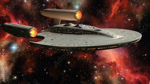 Fototapeta Naklejka Na Ścianę i Meble -  Starship Enterprise NCC-1701-D Soaring Through Nebula