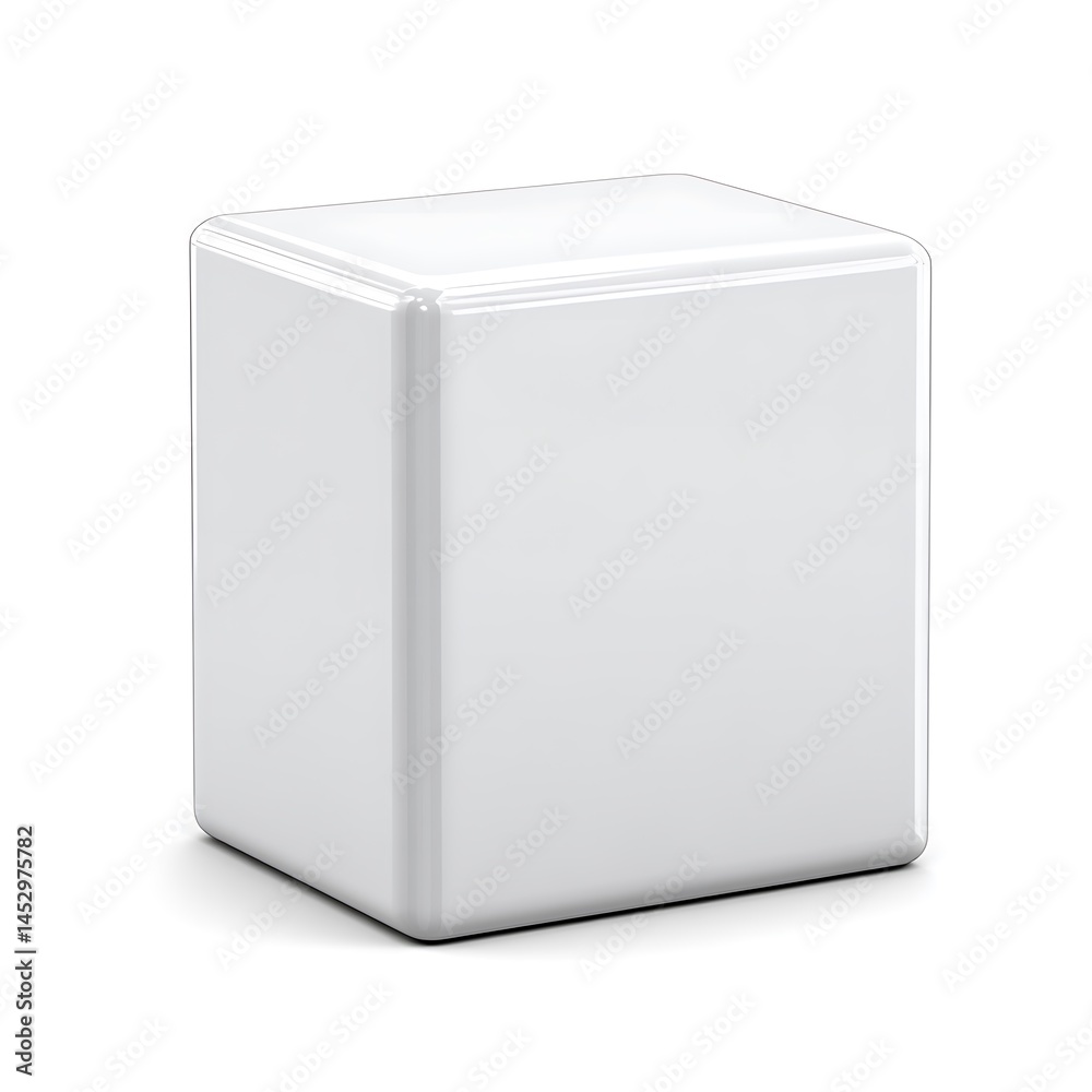 A white three dimensional box with rounded corners presents itself A white three dimensional box with rounded corners presents itself