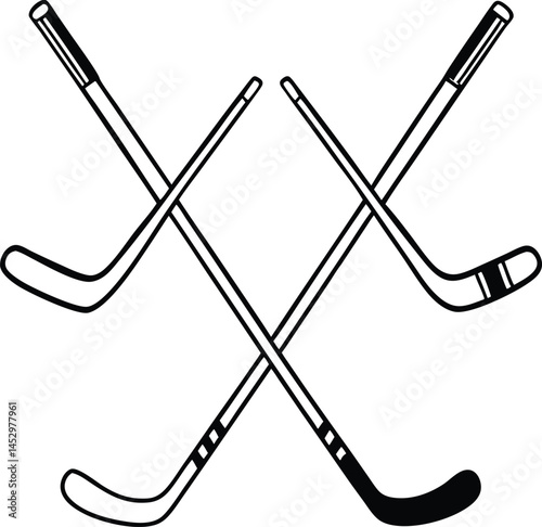 Underwater Hockey Stick Art Silhouette Vector , hockey stick and puck