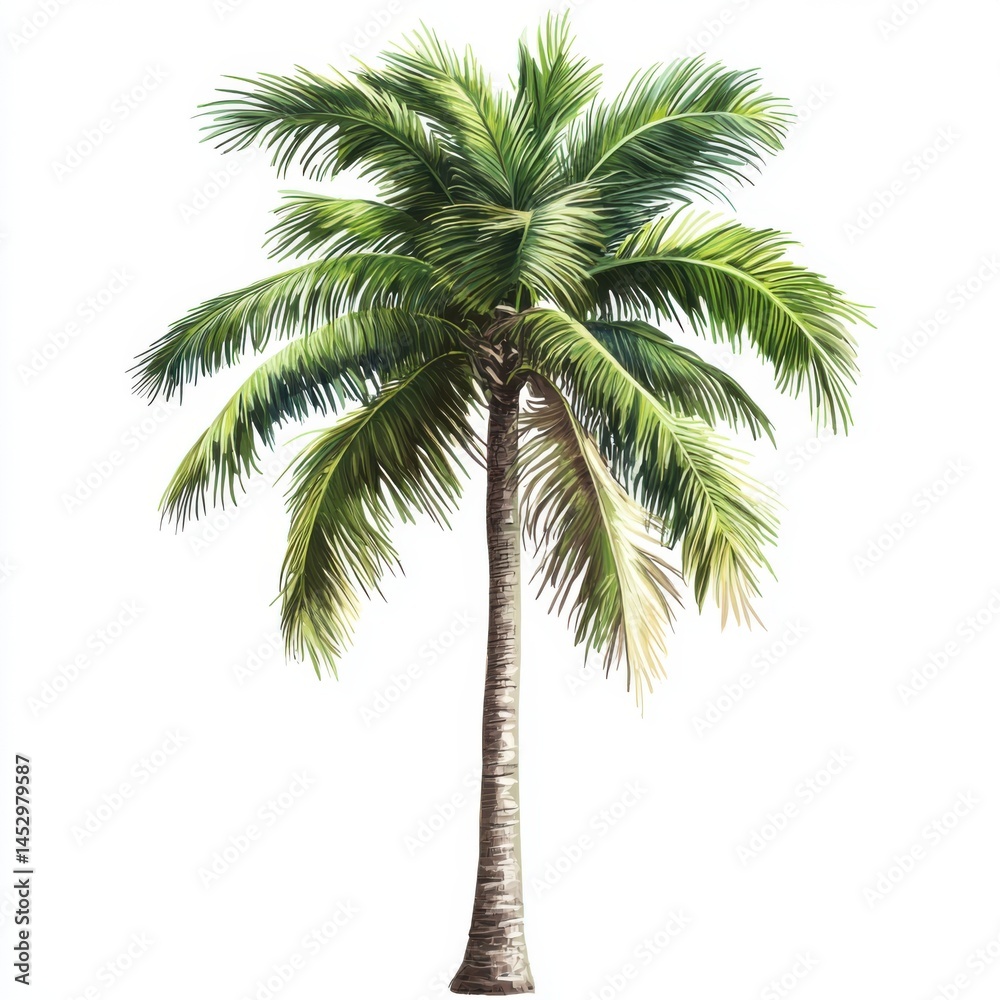 Fototapeta premium Palm tree with green leaves isolated on white background