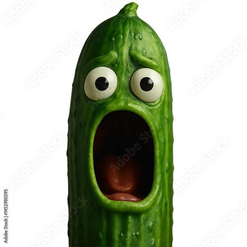 3D Screaming Cucumber Face ; isolated on a transparent background