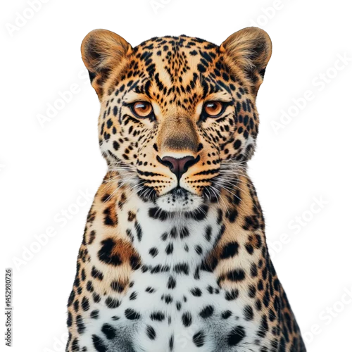 Fototapeta samoprzylepna A striking portrait of a regal leopard captivates with its mesmerizing gaze, showcasing the animal's exquisite spotted coat, and powerful physique in a studio-quality shot.