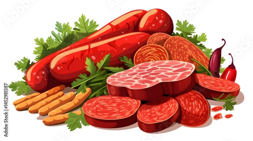 Top-quality Vector Chicken and Sausages Salami for Recipes and Food Blogs