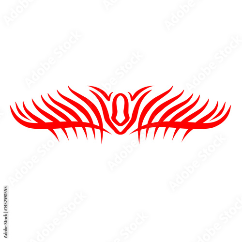 Crimson symmetrical composition on black backdrop invoking abstract energy