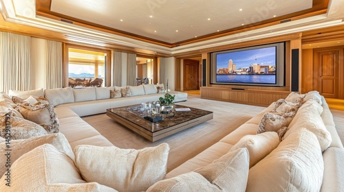 Luxury home theater with city view