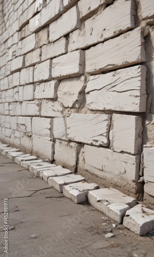 Wallpaper Mural Cracked white brick, uneven surface, showing age and wear,  industrial,  brickwork,  pattern Torontodigital.ca