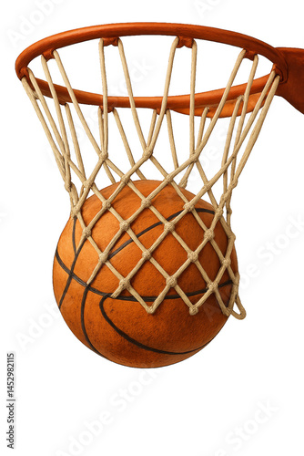 Basketball Swishes Through Hoop During a Game in an Indoor Arena With Bright ...
