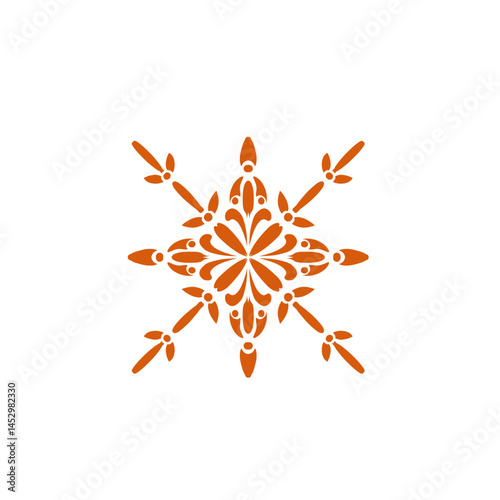 Symmetrical botanical abstraction with copper-hued geometric arrangement