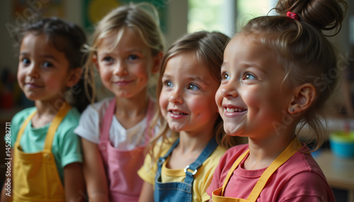 Happy children smiling together in a classroom setting  