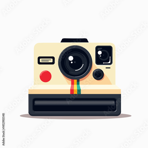 vintage polaroid camera with colorful strap  stock photo
