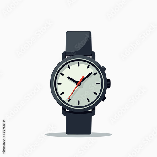 digital watch with black strap and red hands  stock illustration