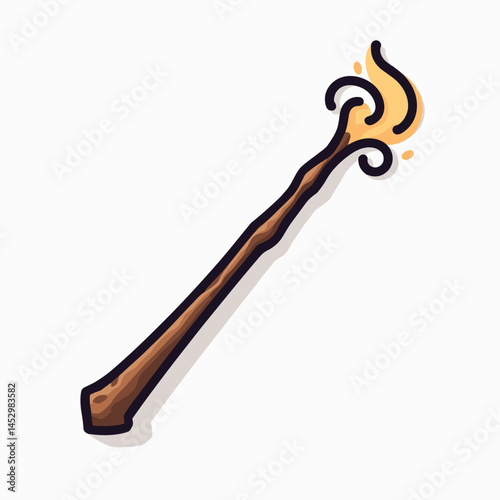 handheld wooden torch with flame illustration