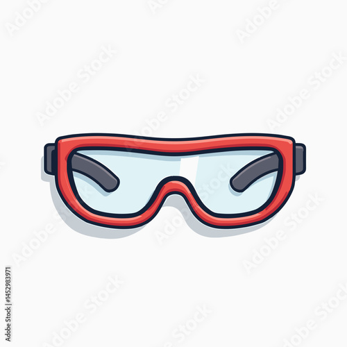 vibrant red goggles with blue lenses on face